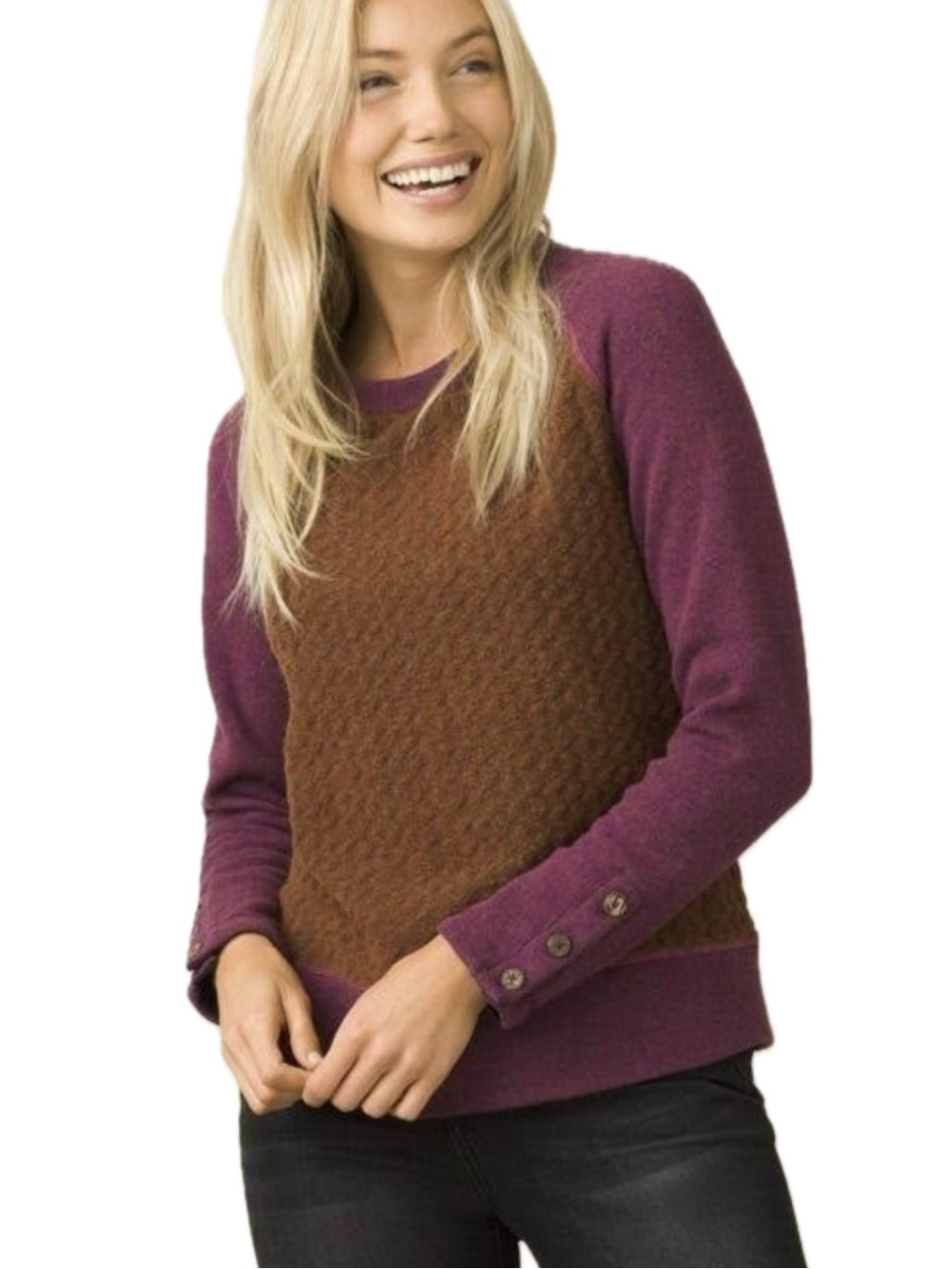 Prana Aya Wool Blend Cablt Knit Sweater Womens Size Small Color Block Auburn